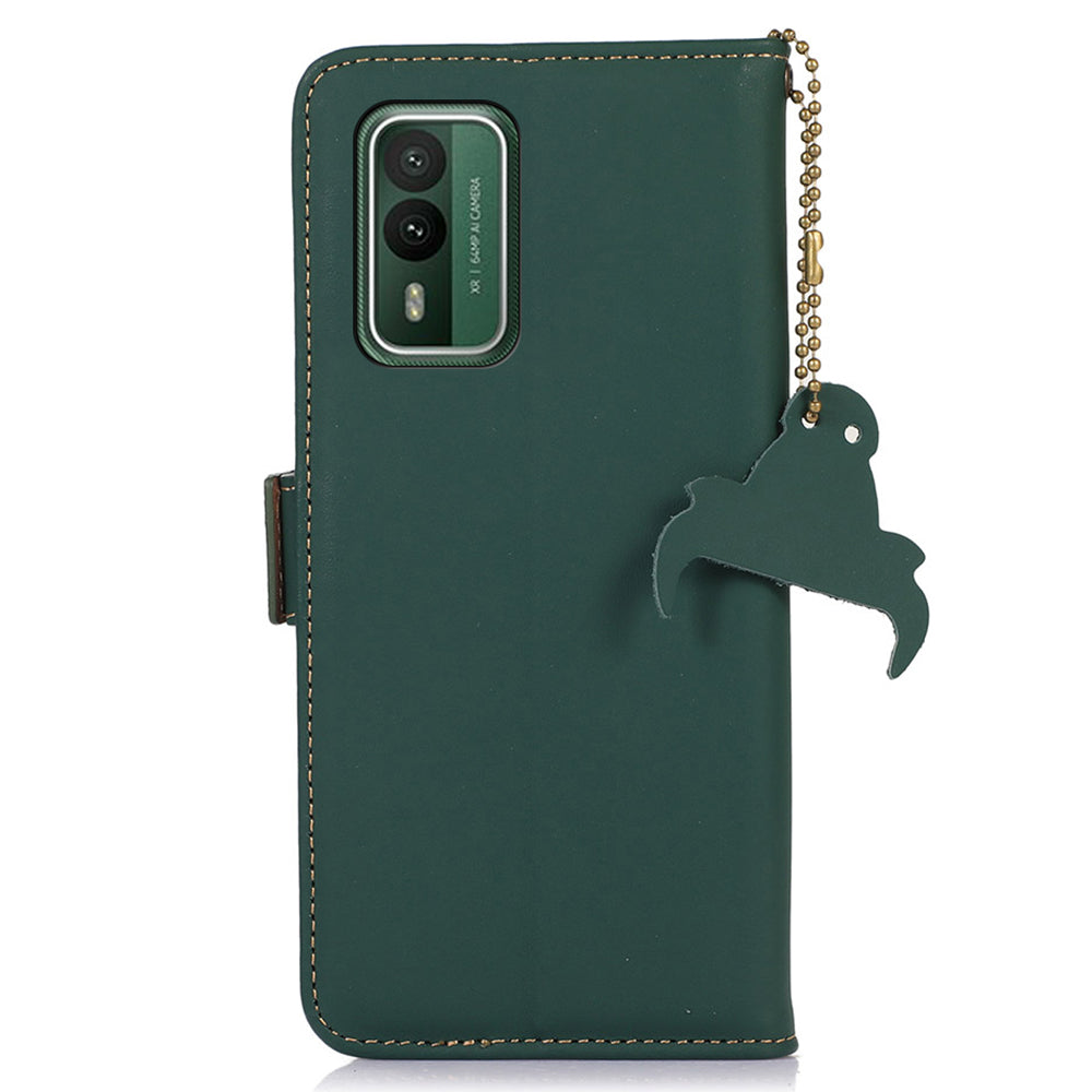 RFID Blocking Genuine Cow Leather Case for Nokia XR21, Wallet Stand Full Protection Phone Cover