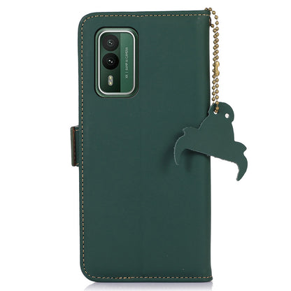 RFID Blocking Genuine Cow Leather Case for Nokia XR21, Wallet Stand Full Protection Phone Cover