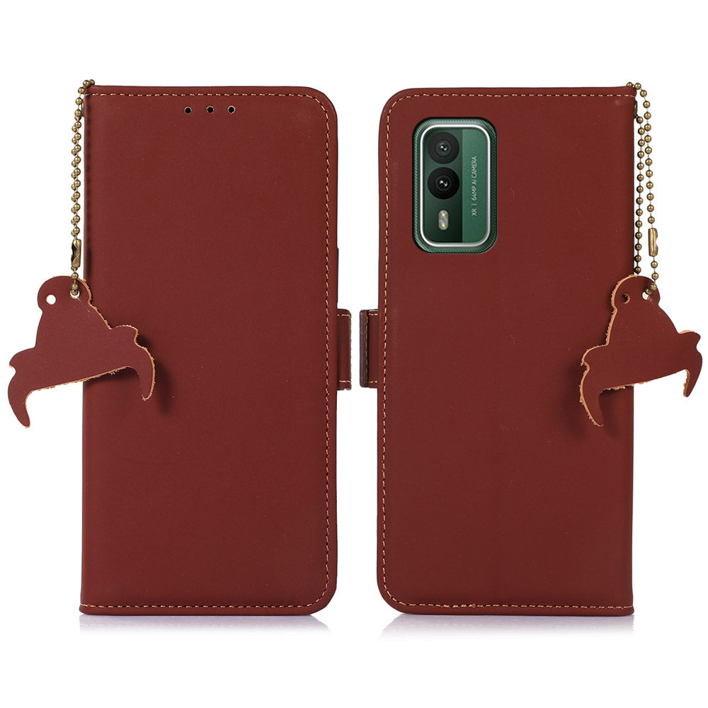 RFID Blocking Genuine Cow Leather Case for Nokia XR21, Wallet Stand Full Protection Phone Cover