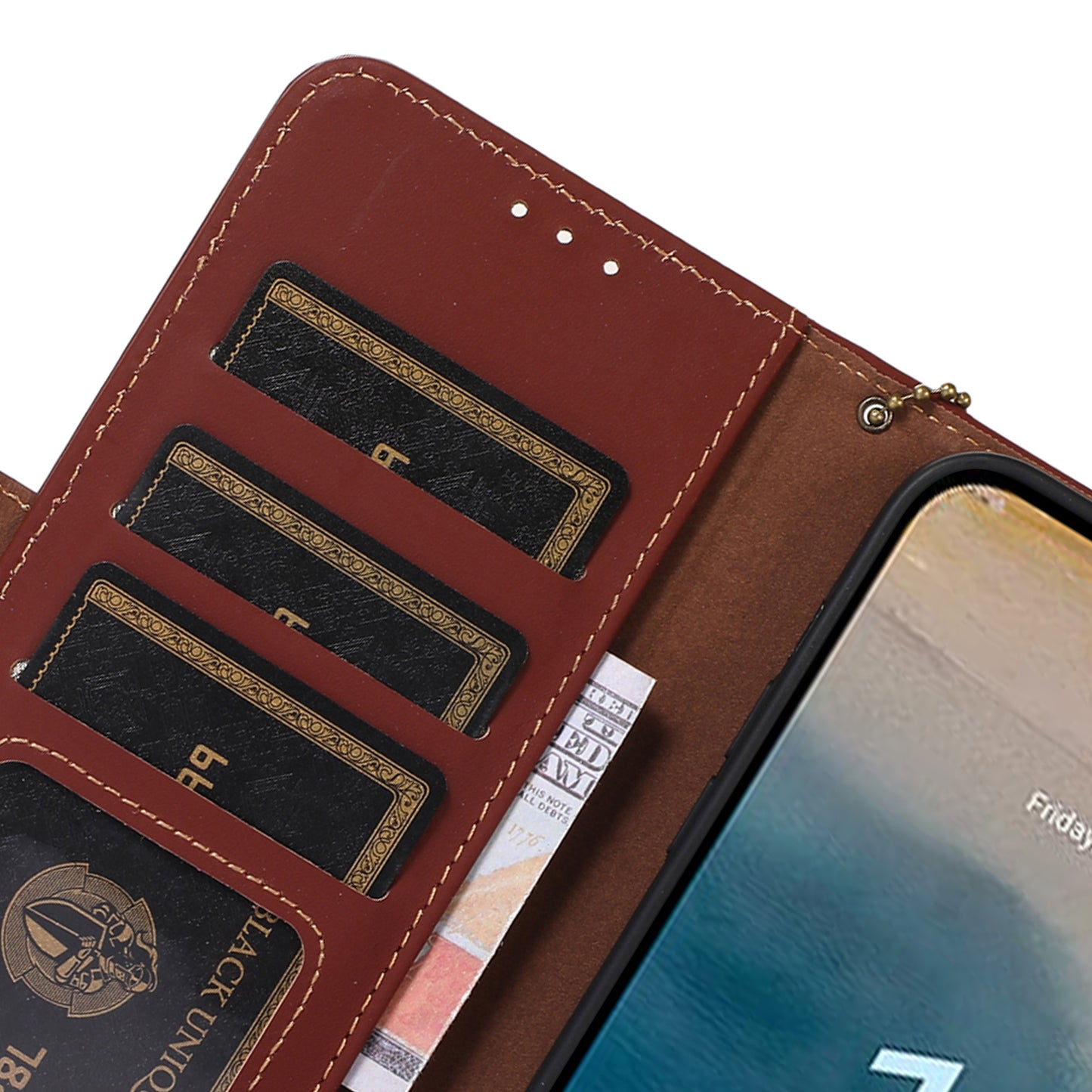 RFID Blocking Genuine Cow Leather Case for Nokia XR21, Wallet Stand Full Protection Phone Cover