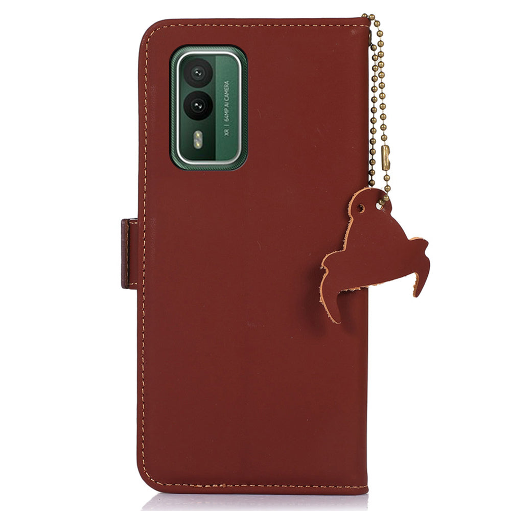 RFID Blocking Genuine Cow Leather Case for Nokia XR21, Wallet Stand Full Protection Phone Cover