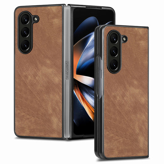 For Samsung Galaxy Z Fold5 5G Vintage PU Leather+PC Phone Case Anti-Scratch Protective Cover