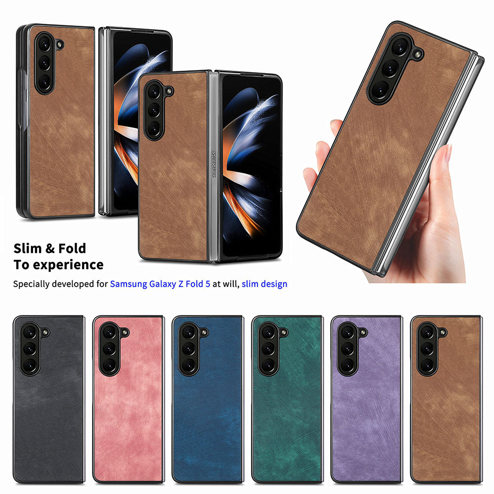 For Samsung Galaxy Z Fold5 5G Vintage PU Leather+PC Phone Case Anti-Scratch Protective Cover