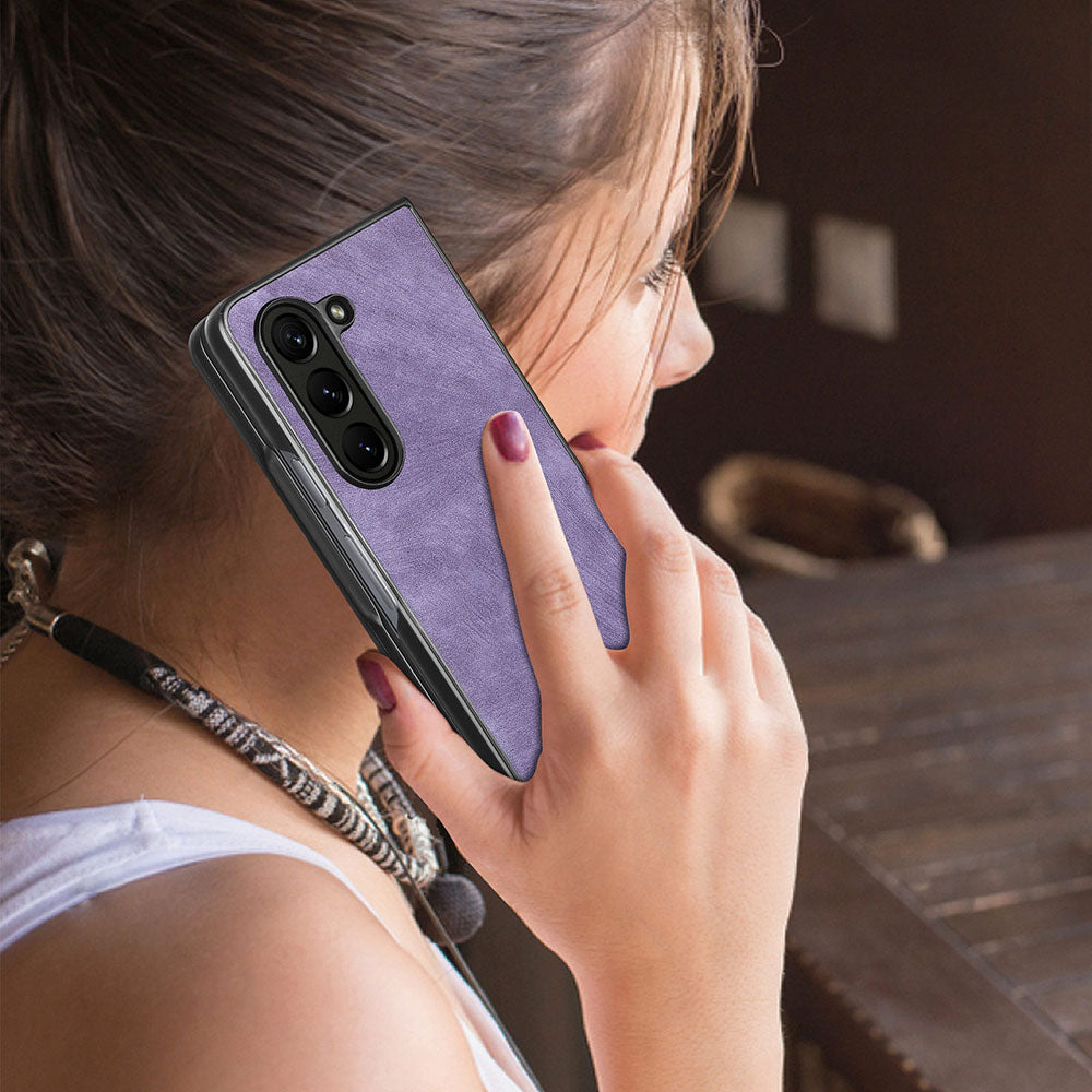 For Samsung Galaxy Z Fold5 5G Vintage PU Leather+PC Phone Case Anti-Scratch Protective Cover