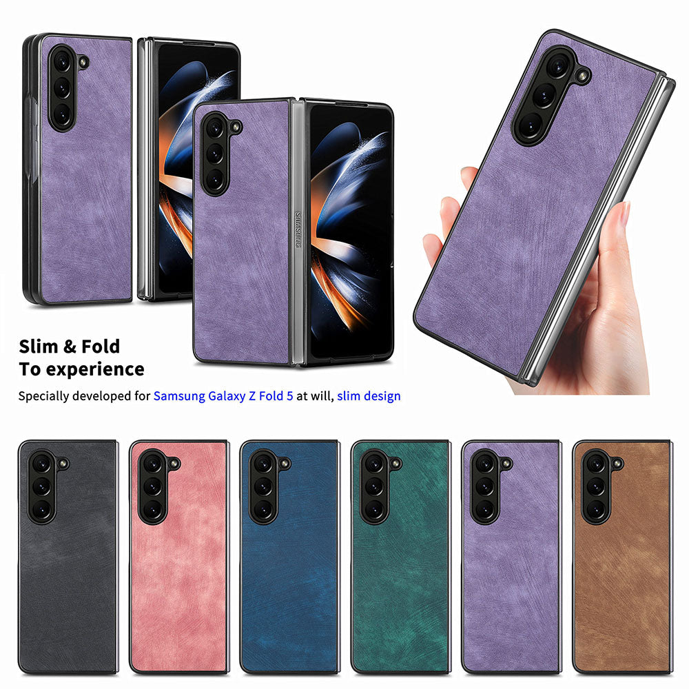 For Samsung Galaxy Z Fold5 5G Vintage PU Leather+PC Phone Case Anti-Scratch Protective Cover