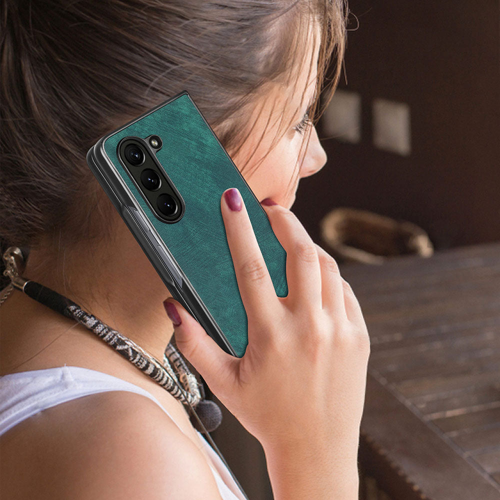 For Samsung Galaxy Z Fold5 5G Vintage PU Leather+PC Phone Case Anti-Scratch Protective Cover