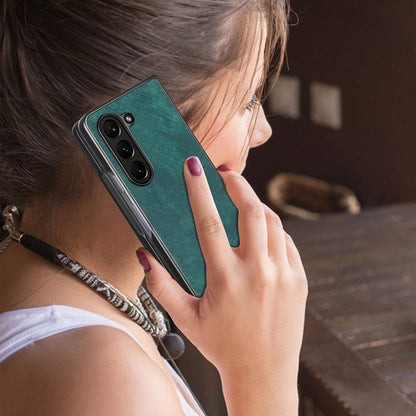 For Samsung Galaxy Z Fold5 5G Vintage PU Leather+PC Phone Case Anti-Scratch Protective Cover