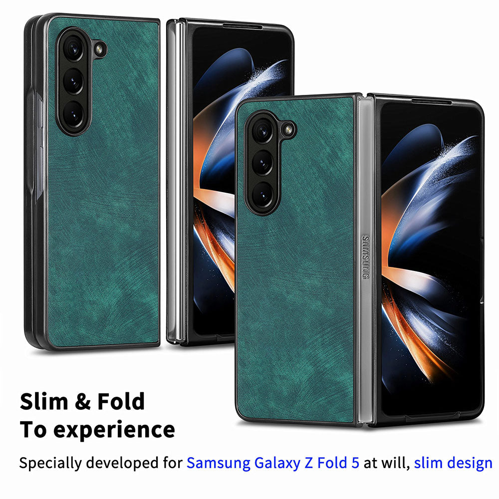For Samsung Galaxy Z Fold5 5G Vintage PU Leather+PC Phone Case Anti-Scratch Protective Cover