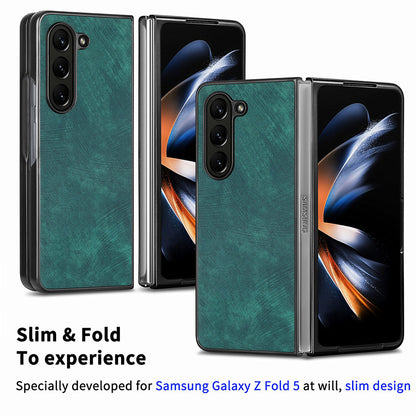 For Samsung Galaxy Z Fold5 5G Vintage PU Leather+PC Phone Case Anti-Scratch Protective Cover