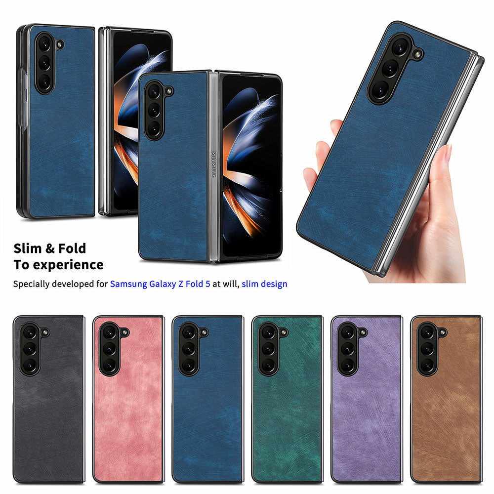 For Samsung Galaxy Z Fold5 5G Vintage PU Leather+PC Phone Case Anti-Scratch Protective Cover