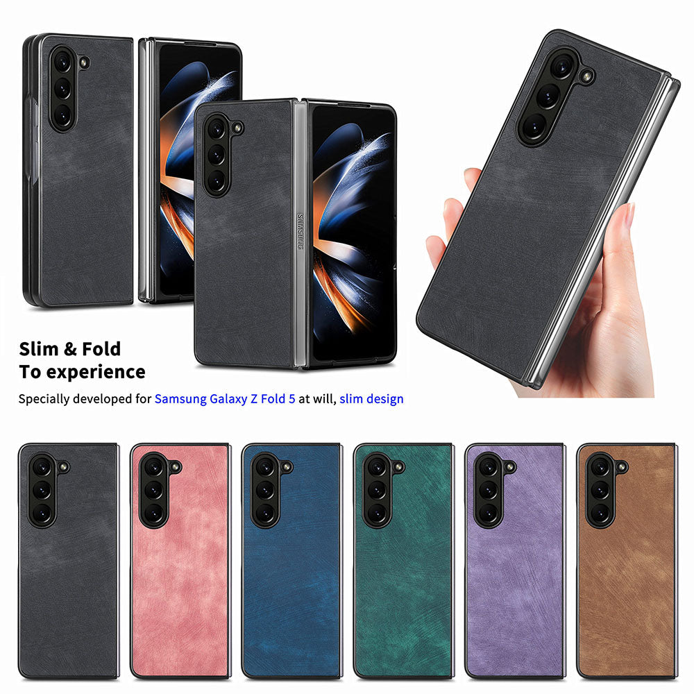 For Samsung Galaxy Z Fold5 5G Vintage PU Leather+PC Phone Case Anti-Scratch Protective Cover