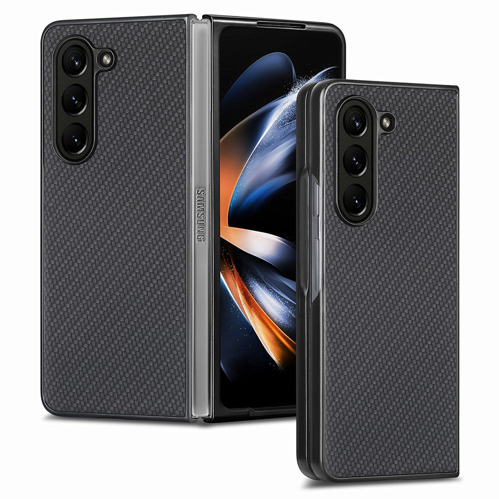 For Samsung Galaxy Z Fold5 5G Carbon Fiber Texture PU Leather+PC Case Precise Cutouts Phone Cover