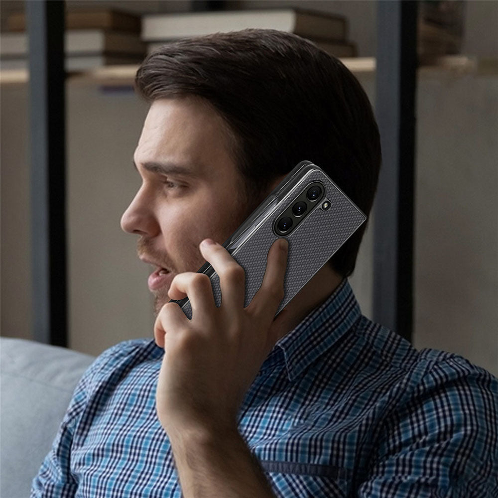 For Samsung Galaxy Z Fold5 5G Carbon Fiber Texture PU Leather+PC Case Precise Cutouts Phone Cover