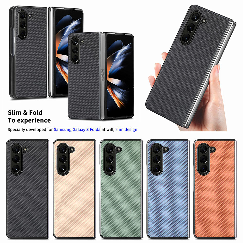 For Samsung Galaxy Z Fold5 5G Carbon Fiber Texture PU Leather+PC Case Precise Cutouts Phone Cover