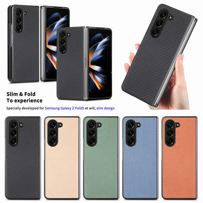 For Samsung Galaxy Z Fold5 5G Carbon Fiber Texture PU Leather+PC Case Precise Cutouts Phone Cover