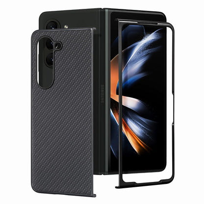 For Samsung Galaxy Z Fold5 5G Carbon Fiber Texture PU Leather+PC Case Precise Cutouts Phone Cover