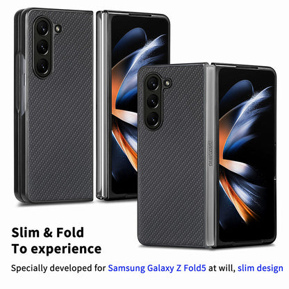 For Samsung Galaxy Z Fold5 5G Carbon Fiber Texture PU Leather+PC Case Precise Cutouts Phone Cover