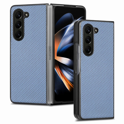 For Samsung Galaxy Z Fold5 5G Carbon Fiber Texture PU Leather+PC Case Precise Cutouts Phone Cover