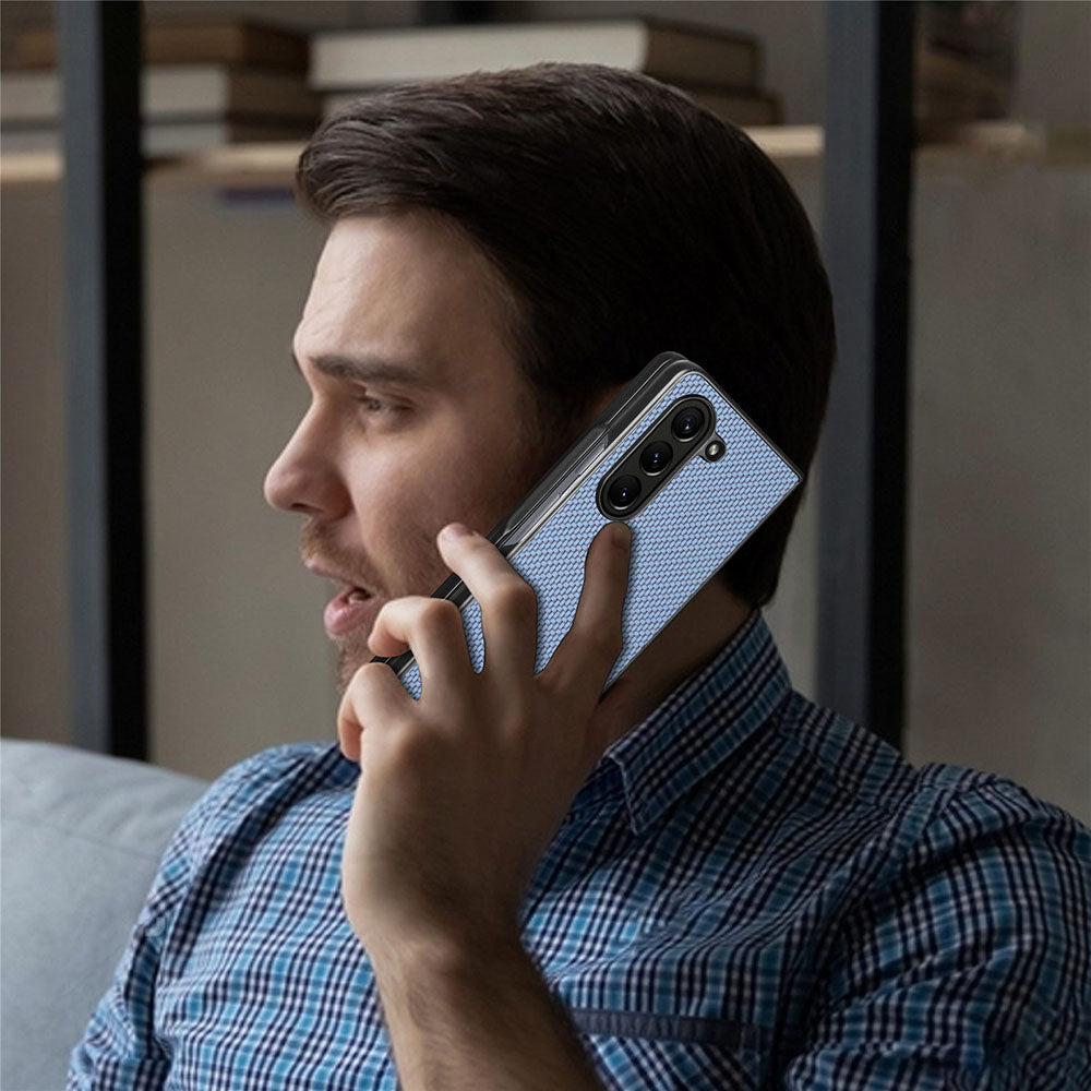 For Samsung Galaxy Z Fold5 5G Carbon Fiber Texture PU Leather+PC Case Precise Cutouts Phone Cover