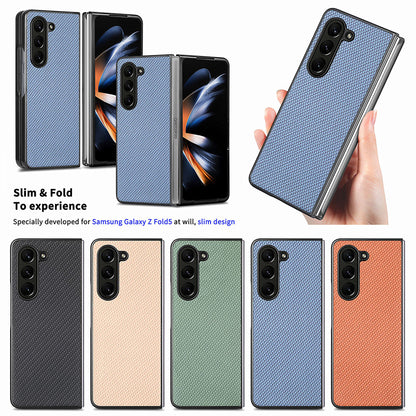 For Samsung Galaxy Z Fold5 5G Carbon Fiber Texture PU Leather+PC Case Precise Cutouts Phone Cover