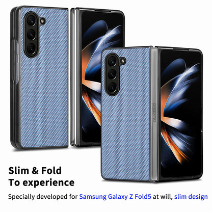 For Samsung Galaxy Z Fold5 5G Carbon Fiber Texture PU Leather+PC Case Precise Cutouts Phone Cover