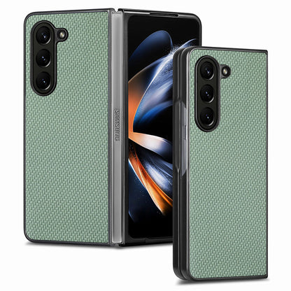 For Samsung Galaxy Z Fold5 5G Carbon Fiber Texture PU Leather+PC Case Precise Cutouts Phone Cover