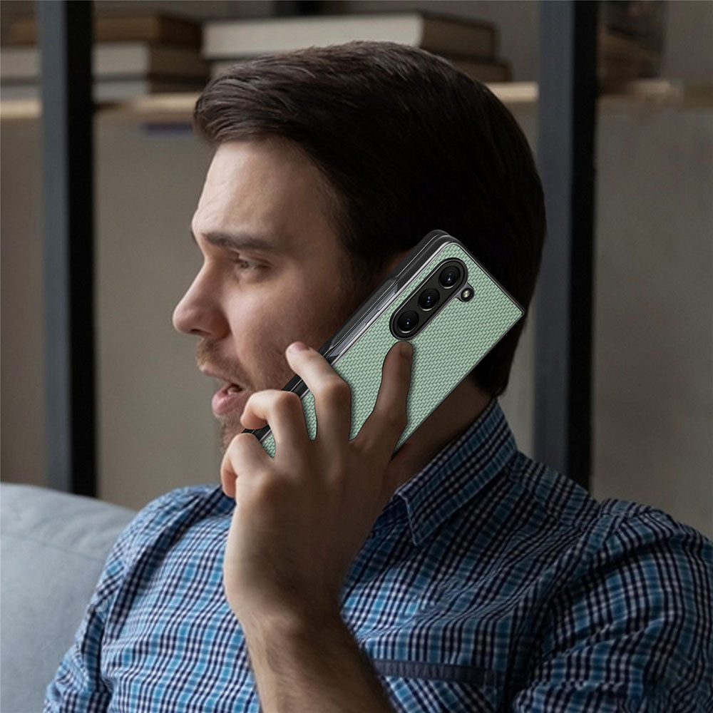 For Samsung Galaxy Z Fold5 5G Carbon Fiber Texture PU Leather+PC Case Precise Cutouts Phone Cover