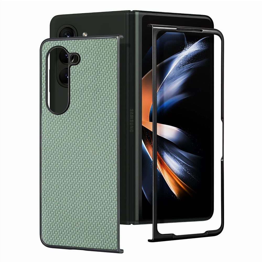 For Samsung Galaxy Z Fold5 5G Carbon Fiber Texture PU Leather+PC Case Precise Cutouts Phone Cover