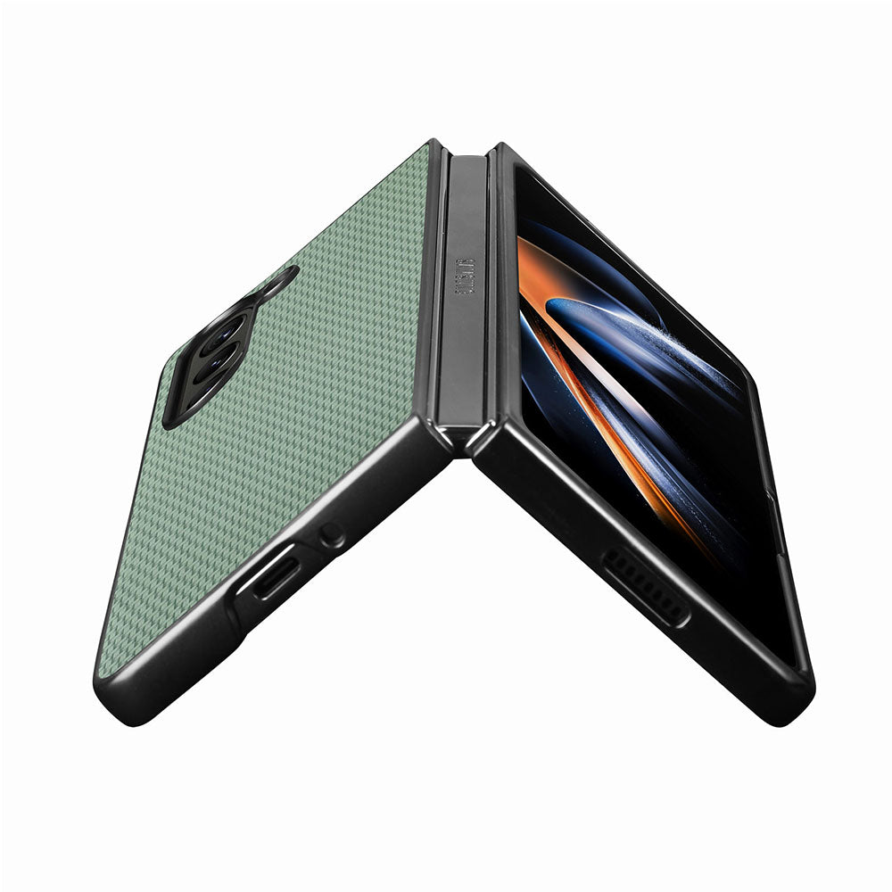 For Samsung Galaxy Z Fold5 5G Carbon Fiber Texture PU Leather+PC Case Precise Cutouts Phone Cover