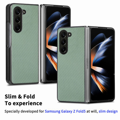 For Samsung Galaxy Z Fold5 5G Carbon Fiber Texture PU Leather+PC Case Precise Cutouts Phone Cover