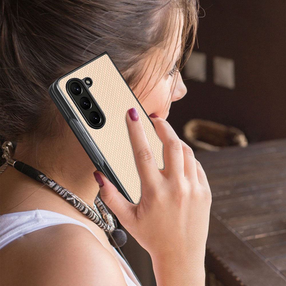 For Samsung Galaxy Z Fold5 5G Carbon Fiber Texture PU Leather+PC Case Precise Cutouts Phone Cover