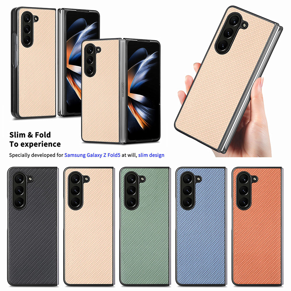 For Samsung Galaxy Z Fold5 5G Carbon Fiber Texture PU Leather+PC Case Precise Cutouts Phone Cover