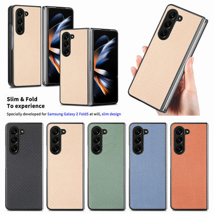 For Samsung Galaxy Z Fold5 5G Carbon Fiber Texture PU Leather+PC Case Precise Cutouts Phone Cover