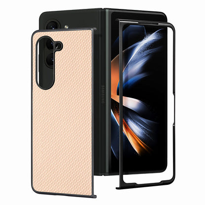 For Samsung Galaxy Z Fold5 5G Carbon Fiber Texture PU Leather+PC Case Precise Cutouts Phone Cover