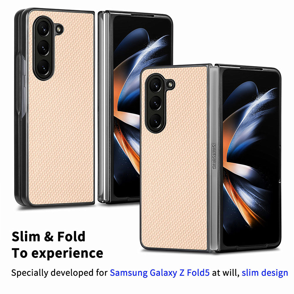 For Samsung Galaxy Z Fold5 5G Carbon Fiber Texture PU Leather+PC Case Precise Cutouts Phone Cover