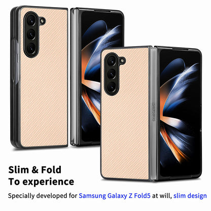 For Samsung Galaxy Z Fold5 5G Carbon Fiber Texture PU Leather+PC Case Precise Cutouts Phone Cover