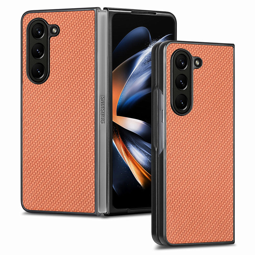 For Samsung Galaxy Z Fold5 5G Carbon Fiber Texture PU Leather+PC Case Precise Cutouts Phone Cover