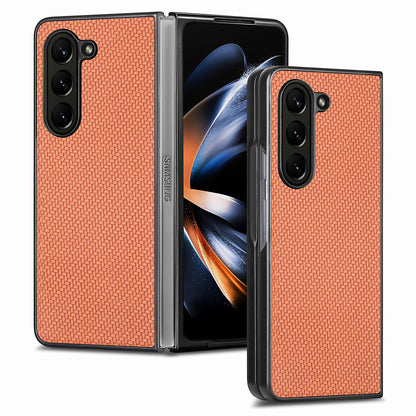 For Samsung Galaxy Z Fold5 5G Carbon Fiber Texture PU Leather+PC Case Precise Cutouts Phone Cover