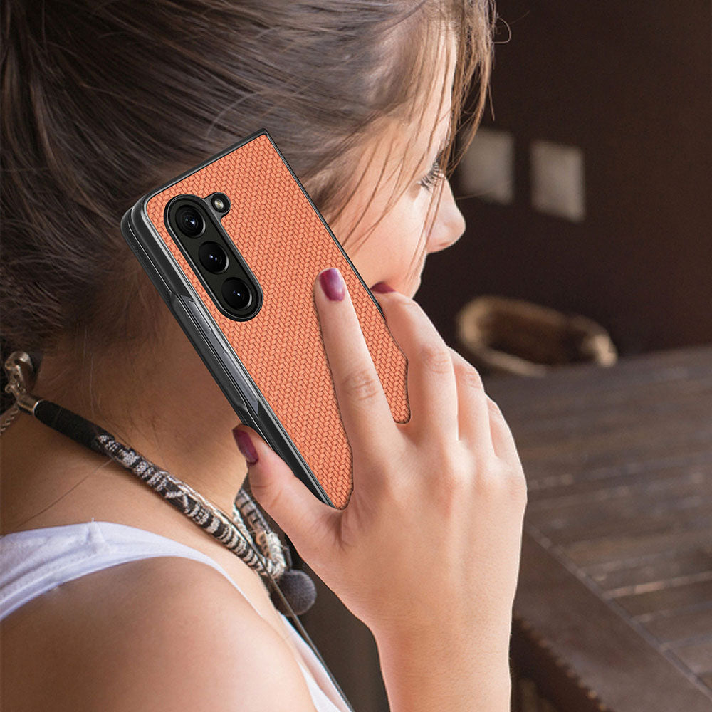 For Samsung Galaxy Z Fold5 5G Carbon Fiber Texture PU Leather+PC Case Precise Cutouts Phone Cover