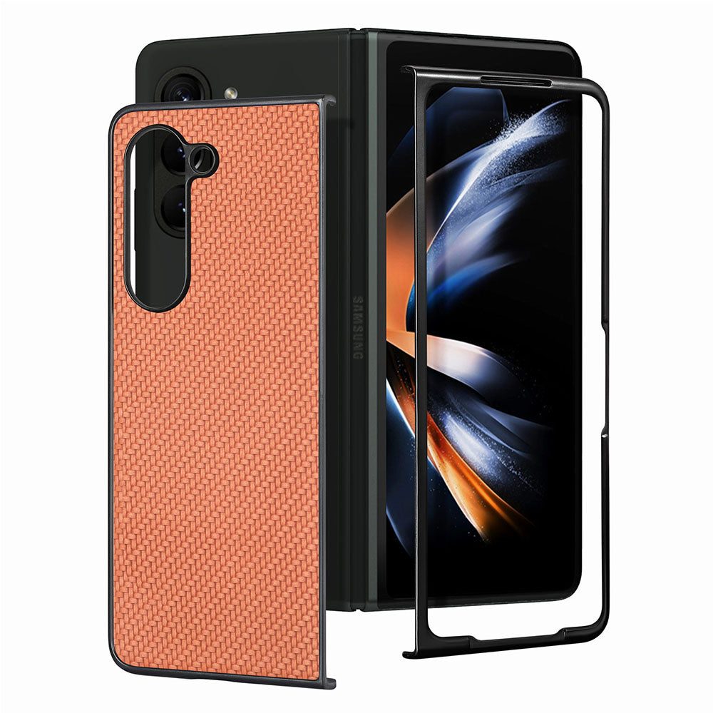 For Samsung Galaxy Z Fold5 5G Carbon Fiber Texture PU Leather+PC Case Precise Cutouts Phone Cover