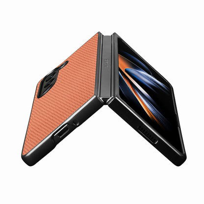 For Samsung Galaxy Z Fold5 5G Carbon Fiber Texture PU Leather+PC Case Precise Cutouts Phone Cover