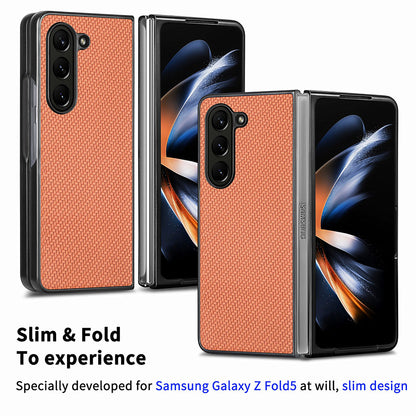 For Samsung Galaxy Z Fold5 5G Carbon Fiber Texture PU Leather+PC Case Precise Cutouts Phone Cover