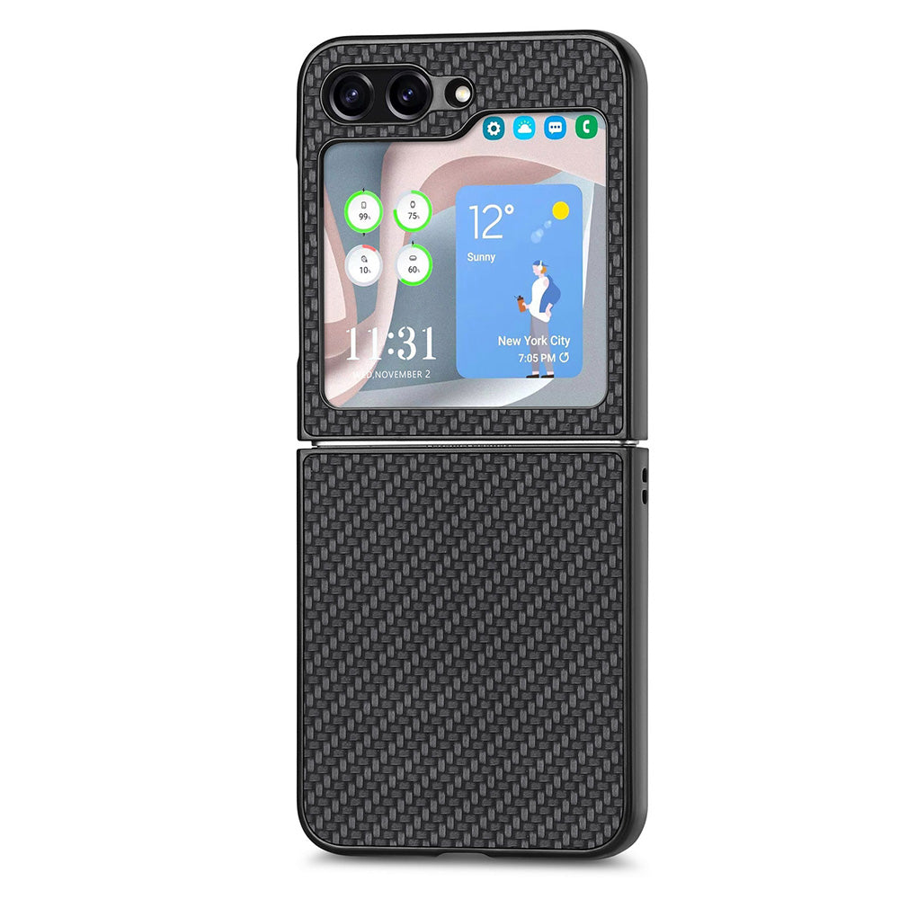 Carbon Fiber Texture PU Leather PC Cover for Samsung Galaxy Z Flip5 5G Precise Cutouts Anti-Drop Phone Case