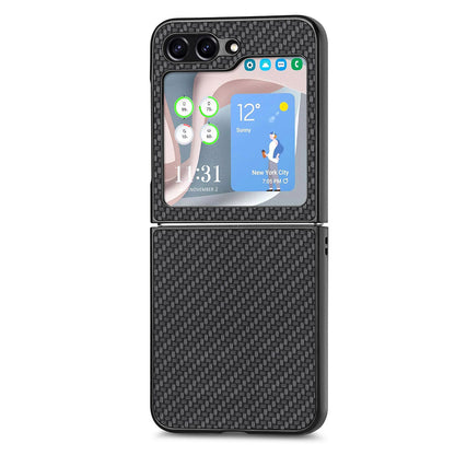 Carbon Fiber Texture PU Leather PC Cover for Samsung Galaxy Z Flip5 5G Precise Cutouts Anti-Drop Phone Case