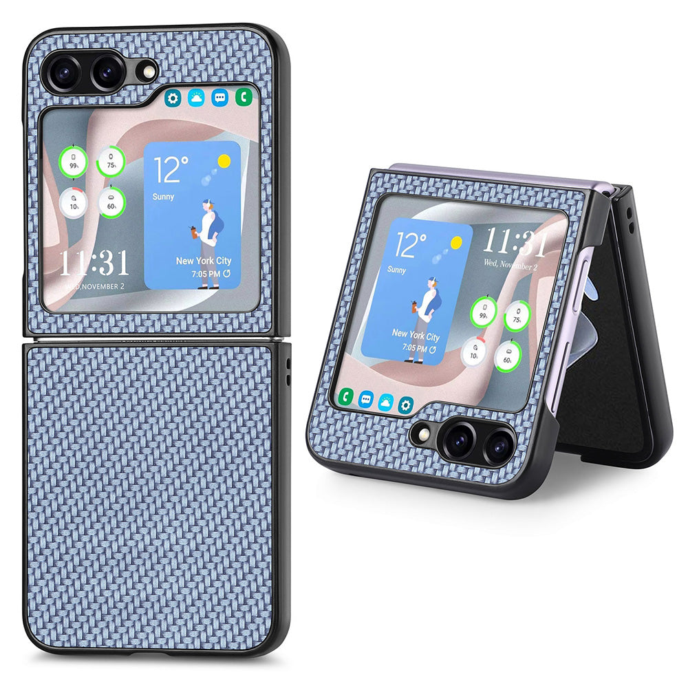 Carbon Fiber Texture PU Leather PC Cover for Samsung Galaxy Z Flip5 5G Precise Cutouts Anti-Drop Phone Case
