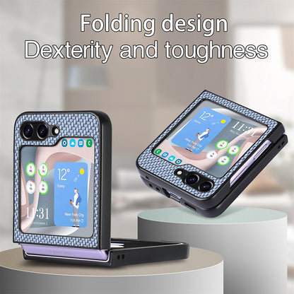 Carbon Fiber Texture PU Leather PC Cover for Samsung Galaxy Z Flip5 5G Precise Cutouts Anti-Drop Phone Case