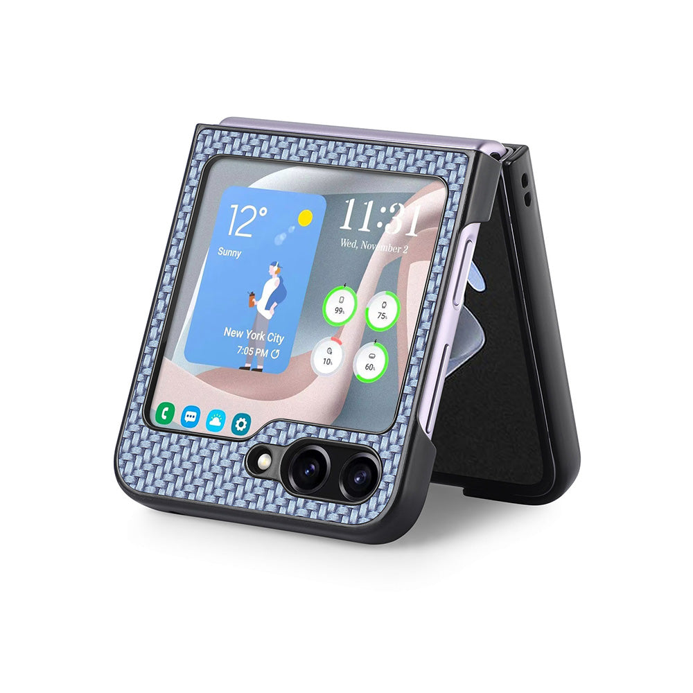 Carbon Fiber Texture PU Leather PC Cover for Samsung Galaxy Z Flip5 5G Precise Cutouts Anti-Drop Phone Case