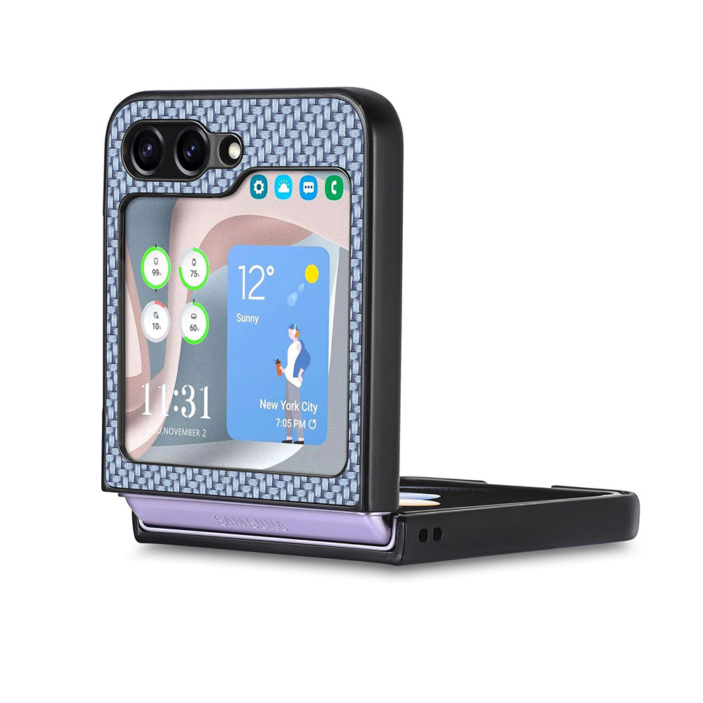 Carbon Fiber Texture PU Leather PC Cover for Samsung Galaxy Z Flip5 5G Precise Cutouts Anti-Drop Phone Case