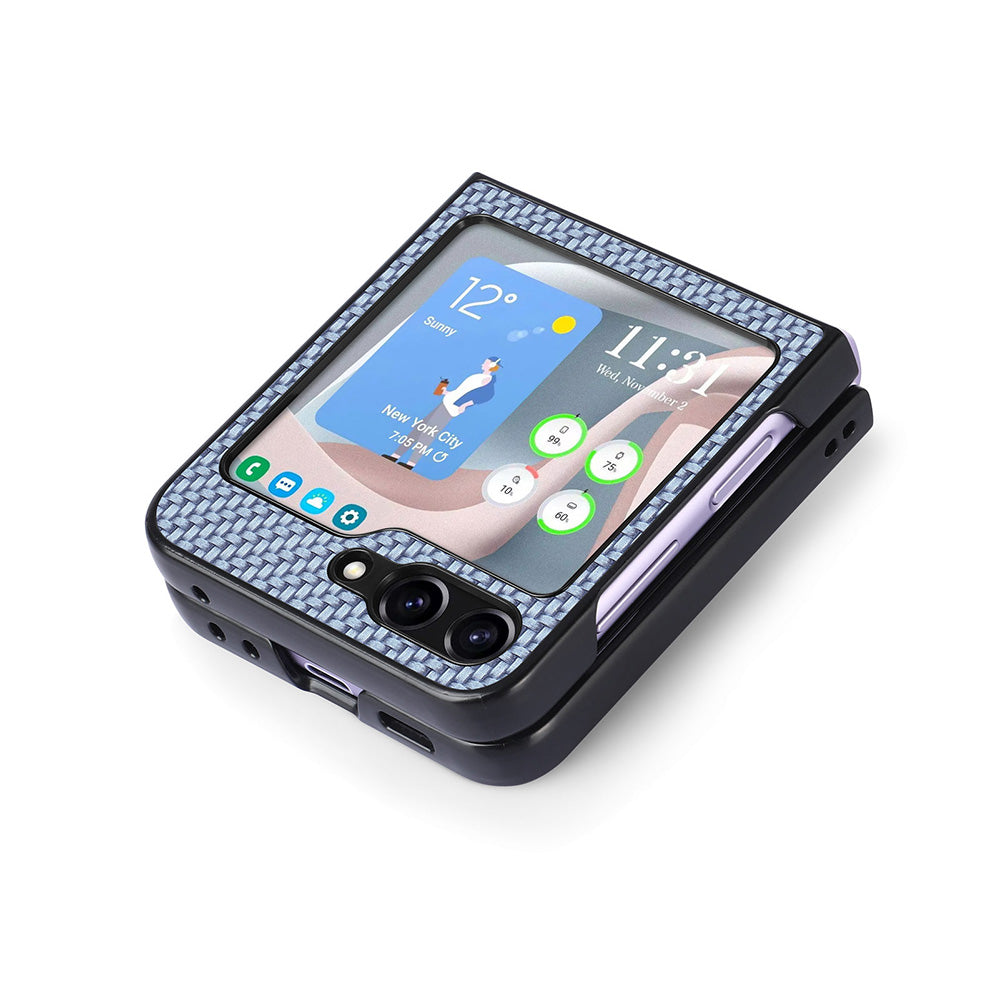 Carbon Fiber Texture PU Leather PC Cover for Samsung Galaxy Z Flip5 5G Precise Cutouts Anti-Drop Phone Case
