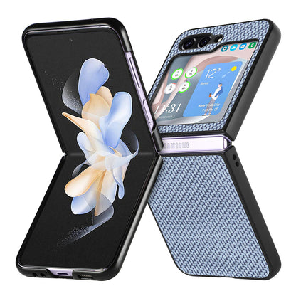 Carbon Fiber Texture PU Leather PC Cover for Samsung Galaxy Z Flip5 5G Precise Cutouts Anti-Drop Phone Case